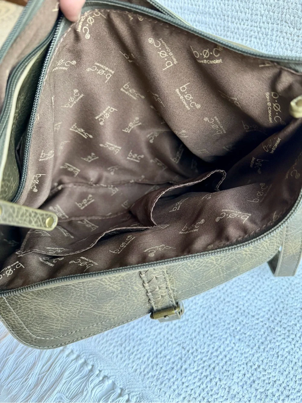b.o.c. Born Concept Olive Green Faux Leather Multi-Compartment Crossbody Purse